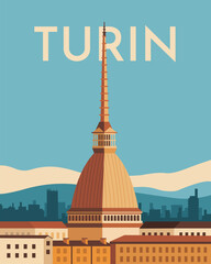 Turin skyline modern poster illustration in flat style. Business travel and tourism concept. Vector stock