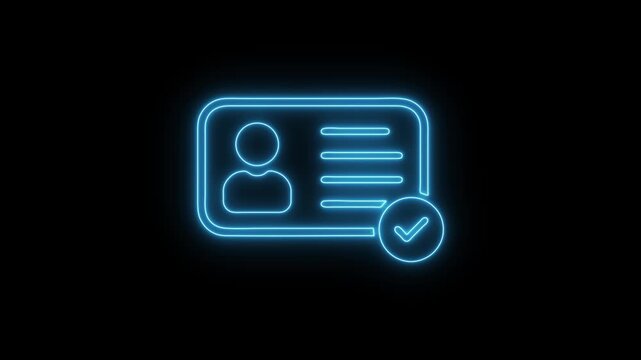 Neon line identity card check icon animation isolated on black background