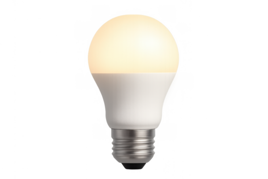 Led light bulb illuminating a space, representing ideas, energy efficiency, and sustainability on transparent background