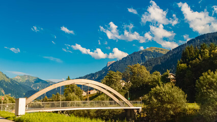 Alpine summer view with a bridge near Mellau, Bregenz, Vorarlberg, Austria