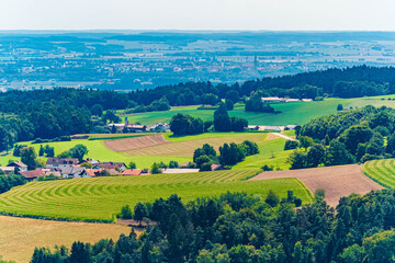 Fototapeta premium Beautiful summer landscape view at Pilgramsberg, Rattiszell, Straubing, Bogen, Bavarian Forest, Bavaria, Germany
