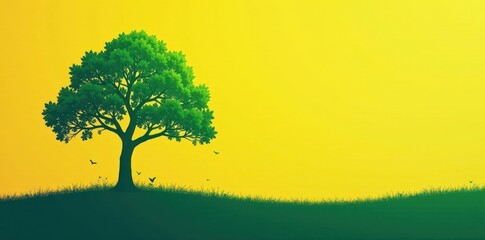 Simple tree silhouette, new green leaves emerging, minimal design, contemporary, growth