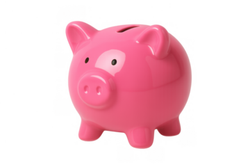 Pink piggy bank saving money and investing for future finances, keeping coins and cash in a personal fundbox