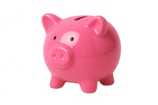 Pink piggy bank saving money and investing for future finances, keeping coins and cash in a personal fundbox
