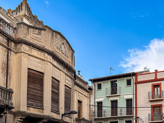Beautiful street view of Old town in Sigues with sunlit facades and quiet charm