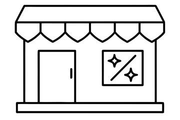 line art Shop window with discount signs silhouette vector illustration, isolated on white background