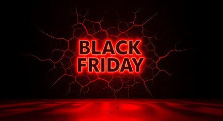Black Friday sale announcement in red glowing text on dark background  