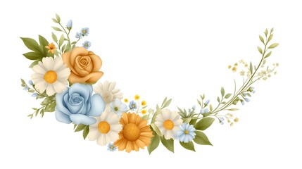 Watercolor floral arrangement forms a gentle upward curving border accent