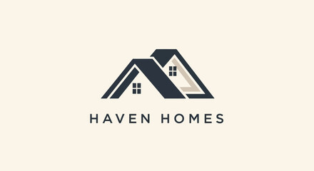 Haven Homes Logo Featuring Two Stylized Houses with Overlapping Roofs.
