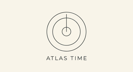 Minimalist circular logo design with concentric circles and a central point representing time or focus.