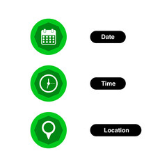 date, time and location icons isolated on transparent background