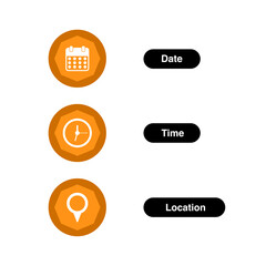 date, time and location icons isolated on transparent background