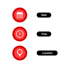 date, time and location icons isolated on transparent background