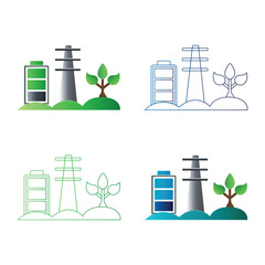 Set of four illustrations showing renewable energy concepts and infrastructure development