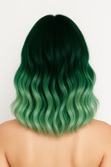 Fototapeta premium Dark green to mint ombre shoulder length wavy hair