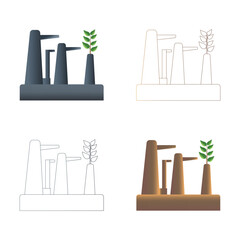 Industrial factory with green leaves symbolizing eco friendly production and sustainability