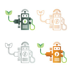 Four variations of a stylized green energy concept with a plant and light bulb