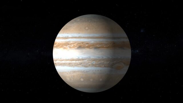 Beautiful animation of Jupiter planet with starry universe background. Perfect for educational, sci fi, and space-themed content.