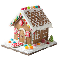 d for the holiday season with candy and icing outside on a snowy base isolated on transparent background