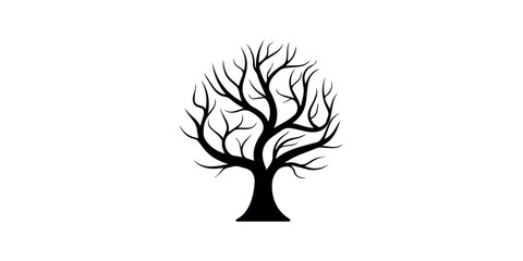 Bare Tree Silhouette Logo Vector with Intricate Branches