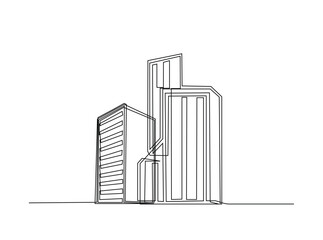 Building architectural in single outline illustration. Continuous line art drawing of building construction. Editable stroke.