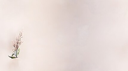 Delicate sprig of soft pink bloom rests against a subtle pale background