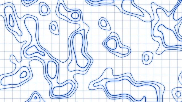 Blue contour lines on white graph paper. Suitable for scientific presentations, data analysis visuals, mathematical concepts, and technical designs.