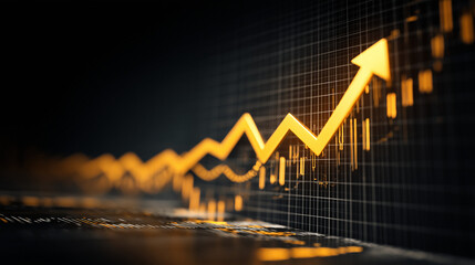 Gráfico com seta ascendente simbolizando crescimento financeiro, sucesso empresarial, desempenho positivo e evolução constante no mercado