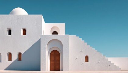 Fototapeta premium Traditional Arabic Architecture In Cityscape With Dramatic Sunlight At Dawn In Tunisia, North Africa Showcasing Unique Details And Beauty.