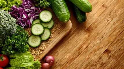 Fresh Vegetables on Wooden Board A Healthy and Colorful Display.