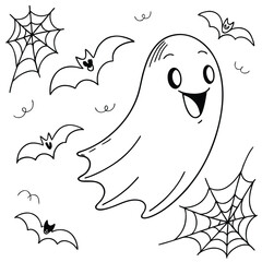 Cheerful Ghost with Halloween Bats