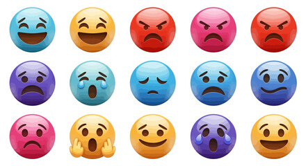 Obraz premium Collection of Emoji Faces Illustrating Various Emotions Such as Joy, Anger, Sadness, and Surprise