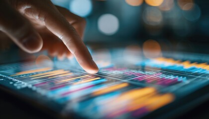 Fototapeta premium Creative Data Analysis Spreadsheet With Finger Clicks On A Digital Tablet For Multiexposure Analytics And Analysis.