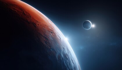 Exciting New Space Mission: Exploring The Captivating Red Planet Mars And The Stunning Blue Planet Earth Illuminated By The Sun'S Light. Journey Through Space With Stunning Wallpapers.