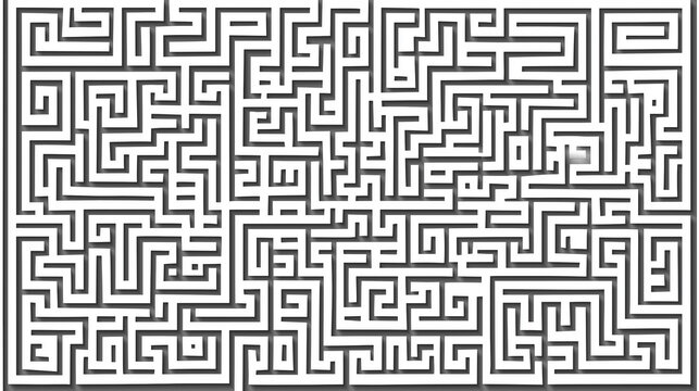 White maze with dark shadow on grey background. Puzzle pattern with complex path. Graphic illustration for problem solving, challenge concept.
