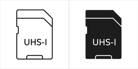 Two icons of a uhsi sd card, one outline and one solid
