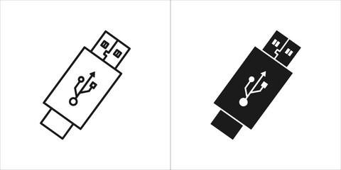 Usb connector icon with symbol in outline and solid style