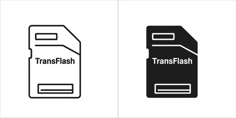 Transflash card icon in outline and solid black
