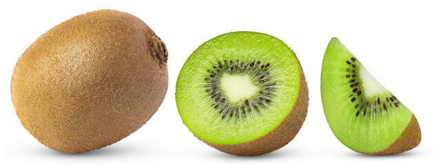 Fototapeta premium Kiwi with slices collection isolated on white background. Set of kiwis fruits.