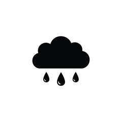 Minimal vector silhouette of rain cloud with falling drops black design isolated