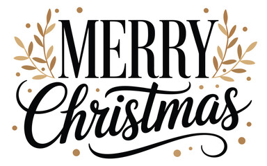 Elegant Merry Christmas greeting design with botanical accents and golden dots for festive holiday invitations and seasonal celebrations perfect for winter holiday themes