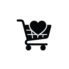 Shopping cart with heart minimal vector silhouette black design isolated © Sohag