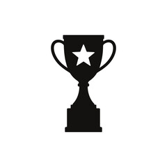 Trophy cup with star minimal vector silhouette black design isolated on white
