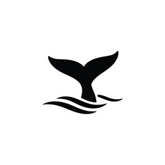 Whale tail above ocean waves minimal vector silhouette black design isolated