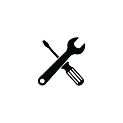 Wrench and screwdriver minimal vector silhouette black crossed tools design isolated