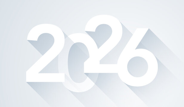 New Year 2026 3D logo, white typography number design