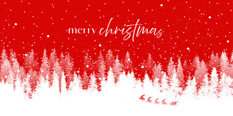 Plakat Christmas landscape banner, red winter greeting card, snow