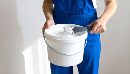 Person mixing plaster in a bucket            