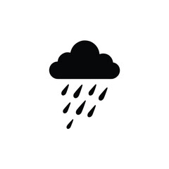 Cloud with slanted raindrops minimal vector silhouette black design isolated