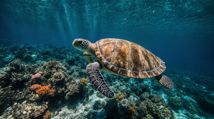 Obraz premium Sea turtle in coral reef